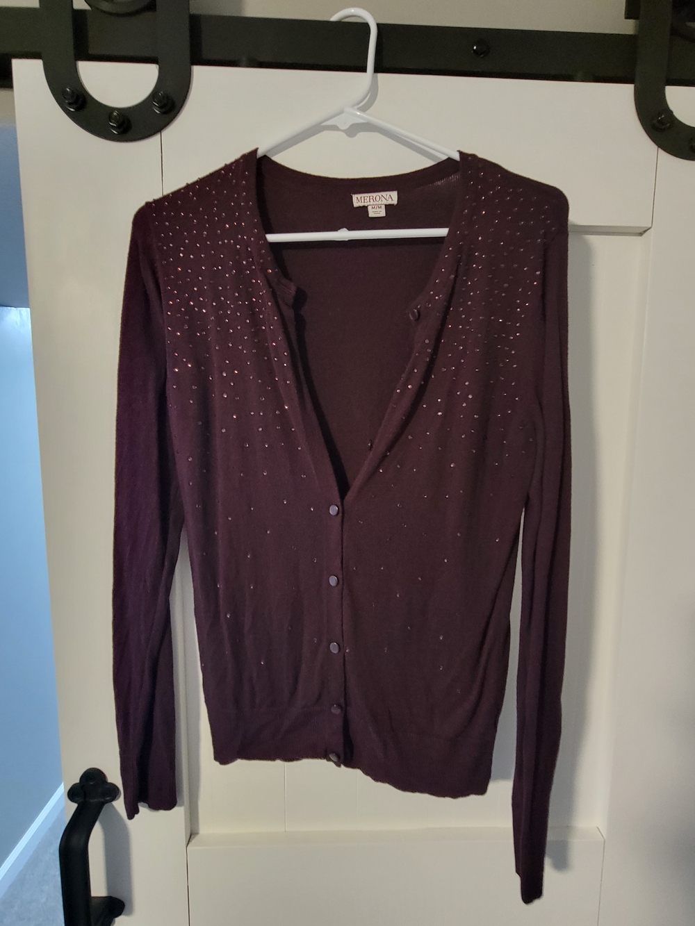 Merona Women's Plum Button-Front Cardigan with Sparkle Embellishments